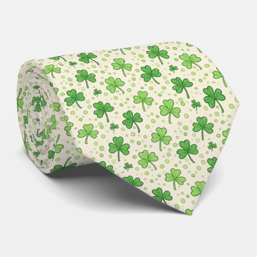 Cheerful Kelly Green Whimsical Scattered Four-Leaf Stropdas (Opgerold)