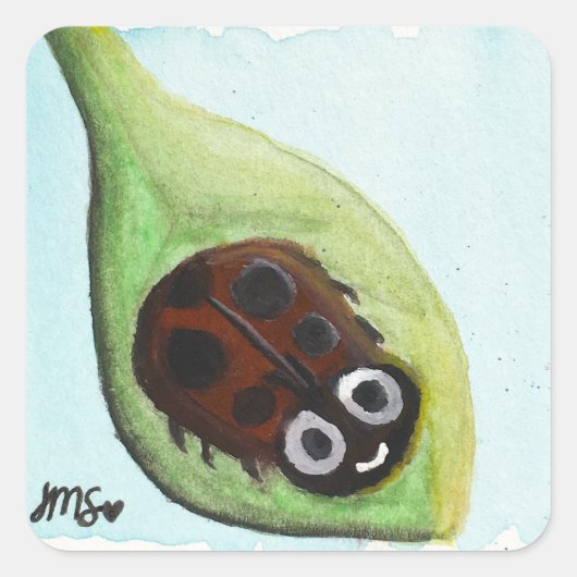 Cheerful Ladybug Vierkante Sticker (Voorkant)