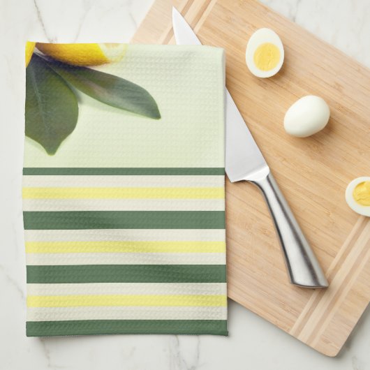 Cheerful Lemons en Stripes Kitchen Towel Theedoek (Quarter Fold)
