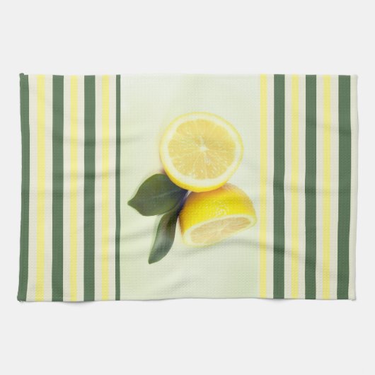 Cheerful Lemons en Stripes Kitchen Towel Theedoek (Horizontaal)