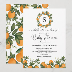 Cheerful Little Cutie Botanical Citrus Baby shower Kaart