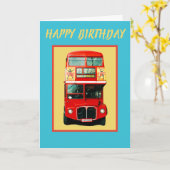 Cheerful London Bus Birthday Card Kaart (Gele Bloem)