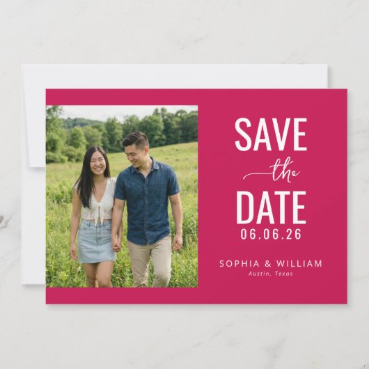 Cheerful Magenta Minimalist Photo Save The Date (Voorkant)