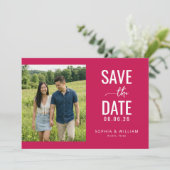 Cheerful Magenta Minimalist Photo Save The Date (Staand voorkant)