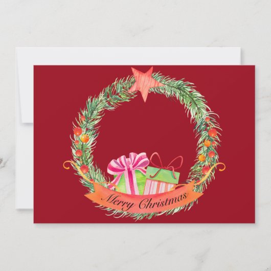 Cheerful Merry Kerstfeestdag Wreatfoto Feestdagenkaart (Voorkant)