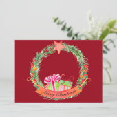 Cheerful Merry Kerstfeestdag Wreatfoto Feestdagenkaart (Staand voorkant)