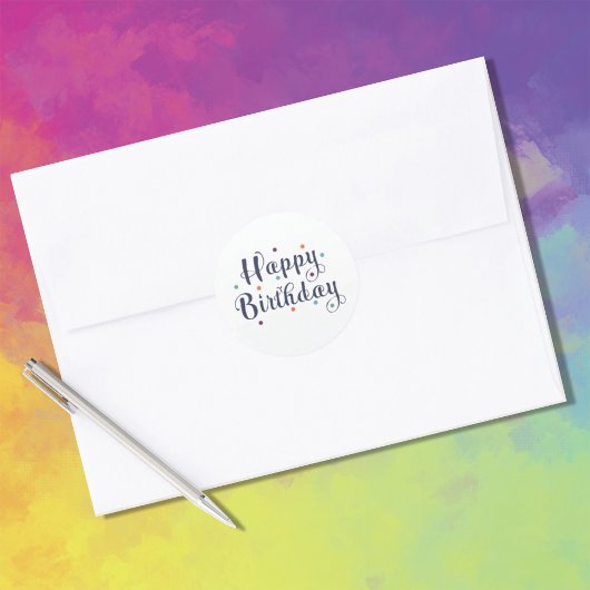 Cheerful Multicolor Happy Birthday Stippen Ronde Sticker