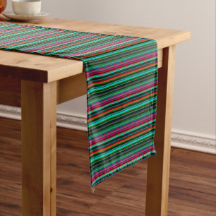 Cheerful Multicolored Stripe Pattern Korte Tafelloper