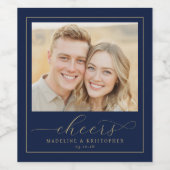 Cheerful Navy Modern Photo Wijn Etiket (Enkel label)