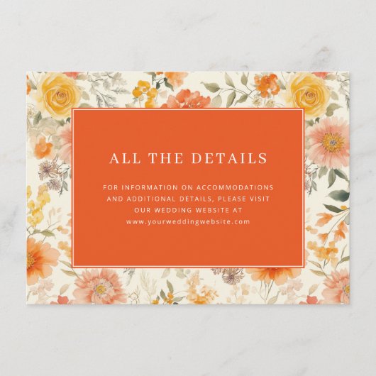 Cheerful Orange Floral Informatiekaartje (Voorkant)