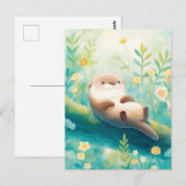 Cheerful Otter on Mossy River Log Briefkaart (Voorkant / Achterkant)