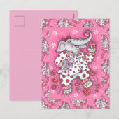 CHEERFUL PACHYDERM IN PINK PAJAMAS, HEART CUPCAKE FEESTDAGENKAART (Voorkant / Achterkant)