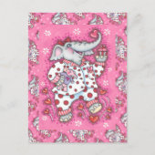 CHEERFUL PACHYDERM IN PINK PAJAMAS, HEART CUPCAKE FEESTDAGENKAART (Voorkant)