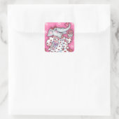 CHEERFUL PACHYDERM IN PINK PAJAMAS, HEART CUPCAKE VIERKANTE STICKER (Tas)