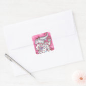 CHEERFUL PACHYDERM IN PINK PAJAMAS, HEART CUPCAKE VIERKANTE STICKER (Envelop)