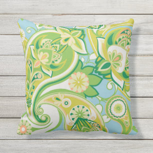 Cheerful Paisley Floral Green Yellow Blue Buitenkussen