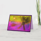 Cheerful Palm Tree en Sunshine Paars Birthday Kaart (Voorkant)