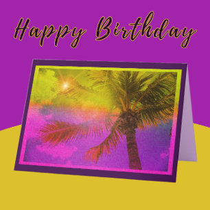Cheerful Palm Tree en Sunshine Paars Birthday Kaart