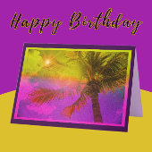Cheerful Palm Tree en Sunshine Paars Birthday Kaart