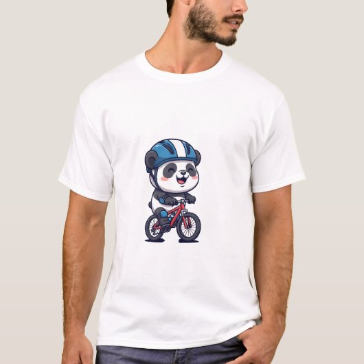 Cheerful Panda Cyclist Riding a Red Mountain Bike T-shirt (Voorkant)