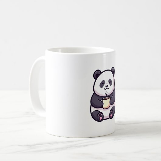Cheerful Panda with Tea – Cute Whimsical Koffiemok (Voorkant links)