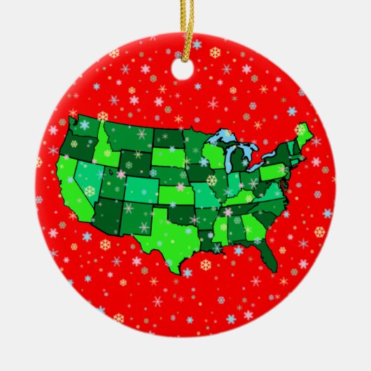 Cheerful Pastel Snowflakes and United States Map Keramisch Ornament (Voorkant)