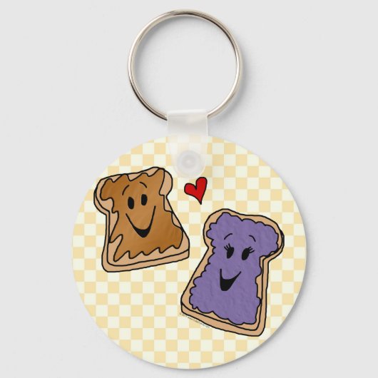 Cheerful Peanut Butter en Jelly Cartoon Friends Sleutelhanger (Voorkant)