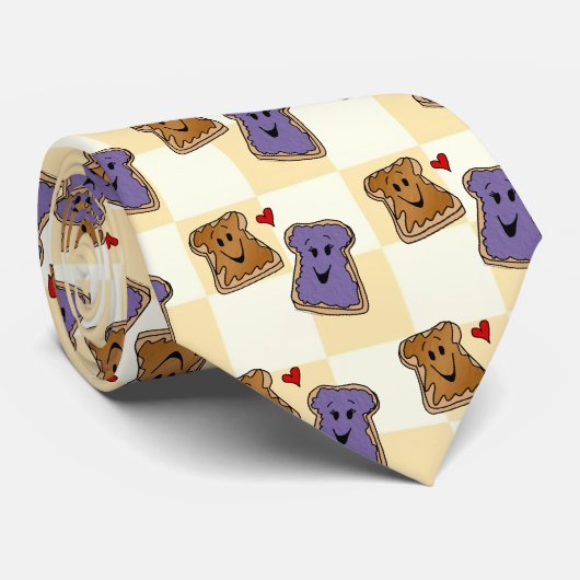 Cheerful Peanut Butter en Jelly Cartoon Friends Stropdas (Opgerold)