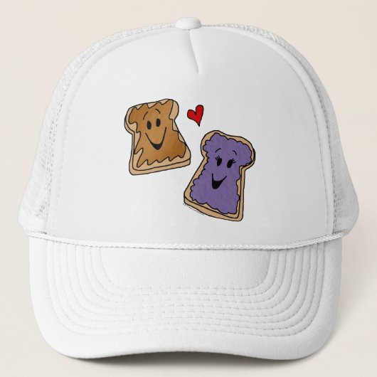 Cheerful Peanut Butter en Jelly Cartoon Friends Trucker Pet (Voorkant)