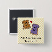 Cheerful Peanut Butter en Jelly Cartoon Friends Vierkante Button 5,1 Cm (Voorkant /achterkant)
