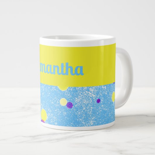 Cheerful Personalized Polka Dots on Blue Jumbo Grote Koffiekop (Voorkant rechts)