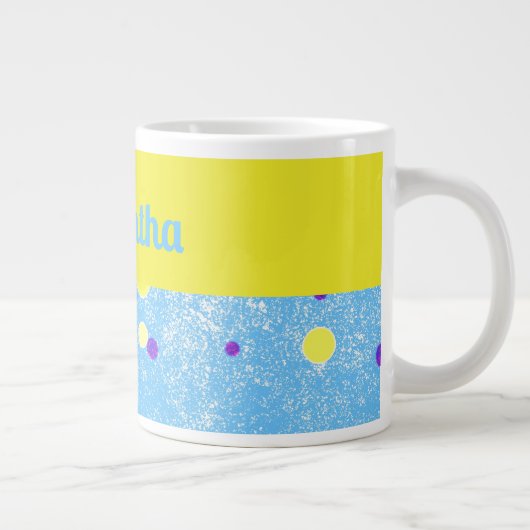Cheerful Personalized Polka Dots on Blue Jumbo Grote Koffiekop (Rechts)