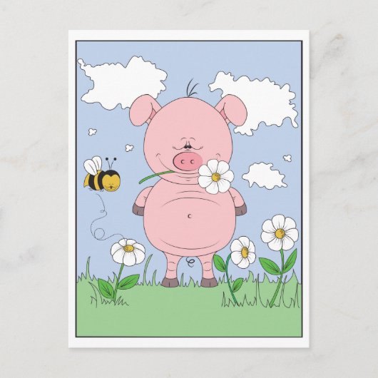 Cheerful Pink Pig Cartoon Briefkaart (Voorkant)