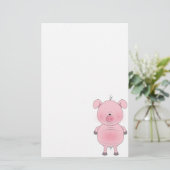 Cheerful Pink Pig Cartoon Briefpapier (Staand voorkant)