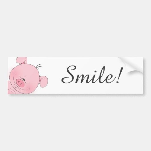 Cheerful Pink Pig Cartoon Bumpersticker (Voorkant)
