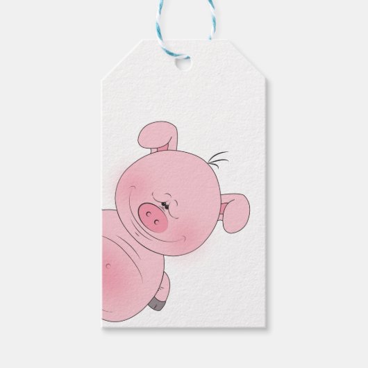 Cheerful Pink Pig Cartoon Cadeaulabel (Voorkant)