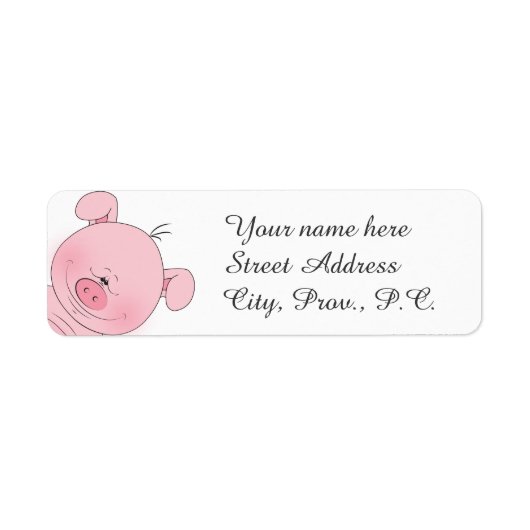 Cheerful Pink Pig Cartoon Etiket (Voorkant)