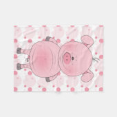 Cheerful Pink Pig Cartoon Fleece Deken (Voorkant (Horizontaal))