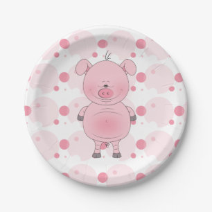 Cheerful Pink Pig Cartoon Papieren Bordje