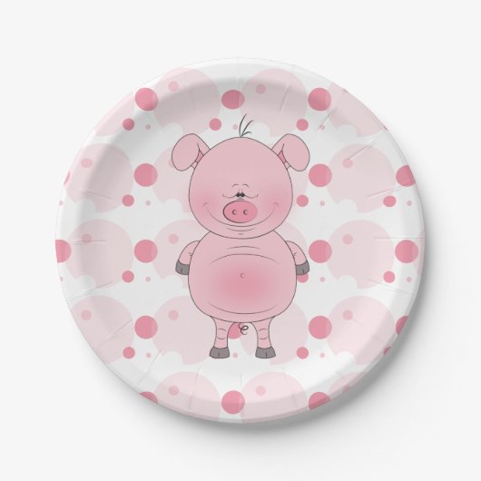 Cheerful Pink Pig Cartoon Papieren Bordje (Voorkant)