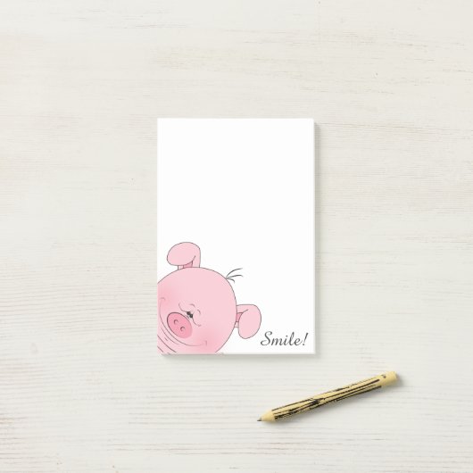 Cheerful Pink Pig Cartoon Post-it® Notes (Op bureau)