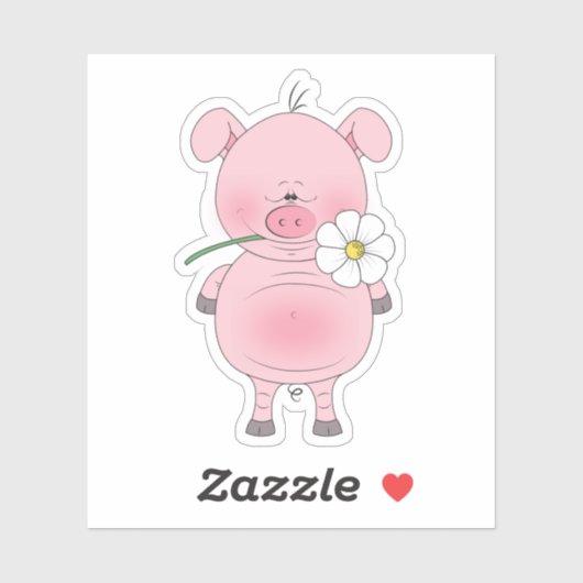 Cheerful Pink Pig Cartoon Sticker (Vel)
