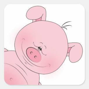 Cheerful Pink Pig Cartoon Vierkante Sticker