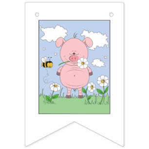 Cheerful Pink Pig Cartoon Vlaggetjes