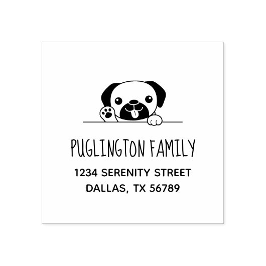 Cheerful Pug Dog Family Address Rubberstempel (Afrduk)