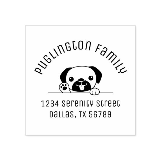 Cheerful Pug Dog Family Arch Adres 2 Rubberstempel (Afrduk)