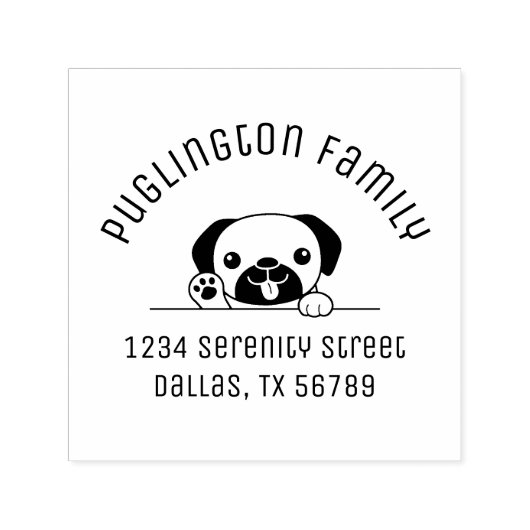 Cheerful Pug Dog Peeking Arch Adres Zelfinktende Stempel (Design)