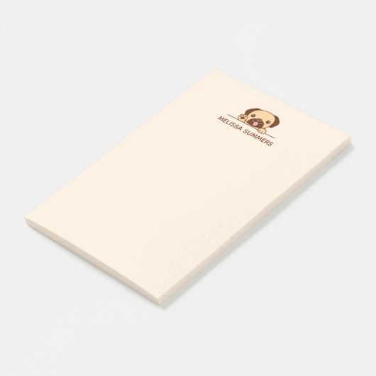 Cheerful Pug Dog Peeking boven de douanenaam Post-it® Notes (Schuin)
