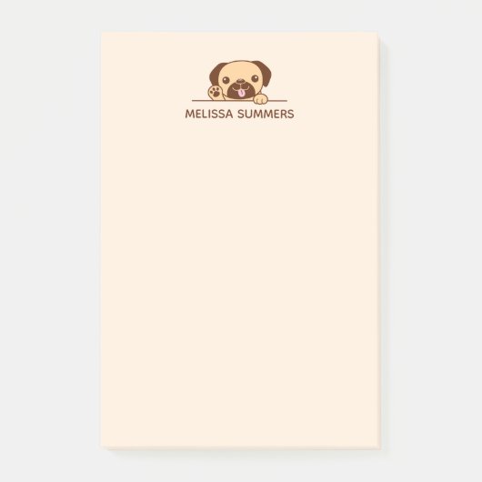 Cheerful Pug Dog Peeking boven de douanenaam Post-it® Notes (Voorkant)