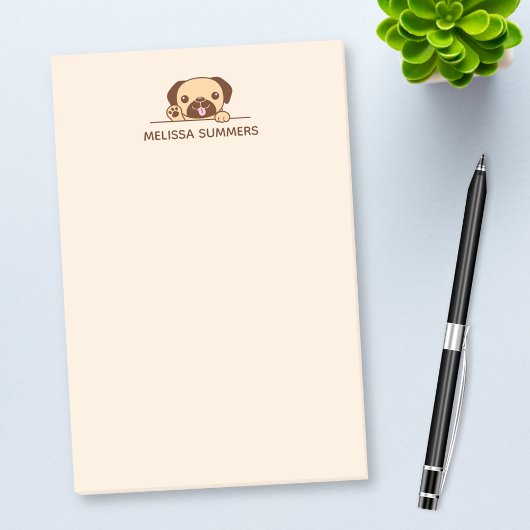 Cheerful Pug Dog Peeking boven de douanenaam Post-it® Notes